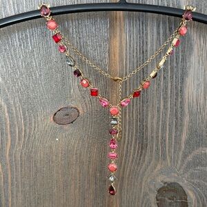 Red and pink gemstone Y necklace